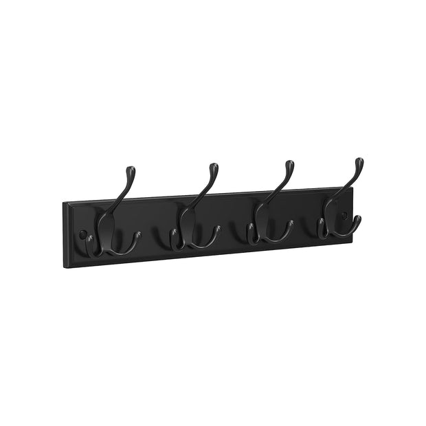 Wall-Mounted Coat Rack – Metal – Black – 4 Triple Hooks for Bags, Coats, and Keys