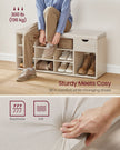 Shoe Storage Bench – Wood – White – Padded Seat with Drawer and Open Compartments