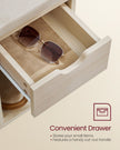 Shoe Storage Bench – Wood – White – Padded Seat with Drawer and Open Compartments