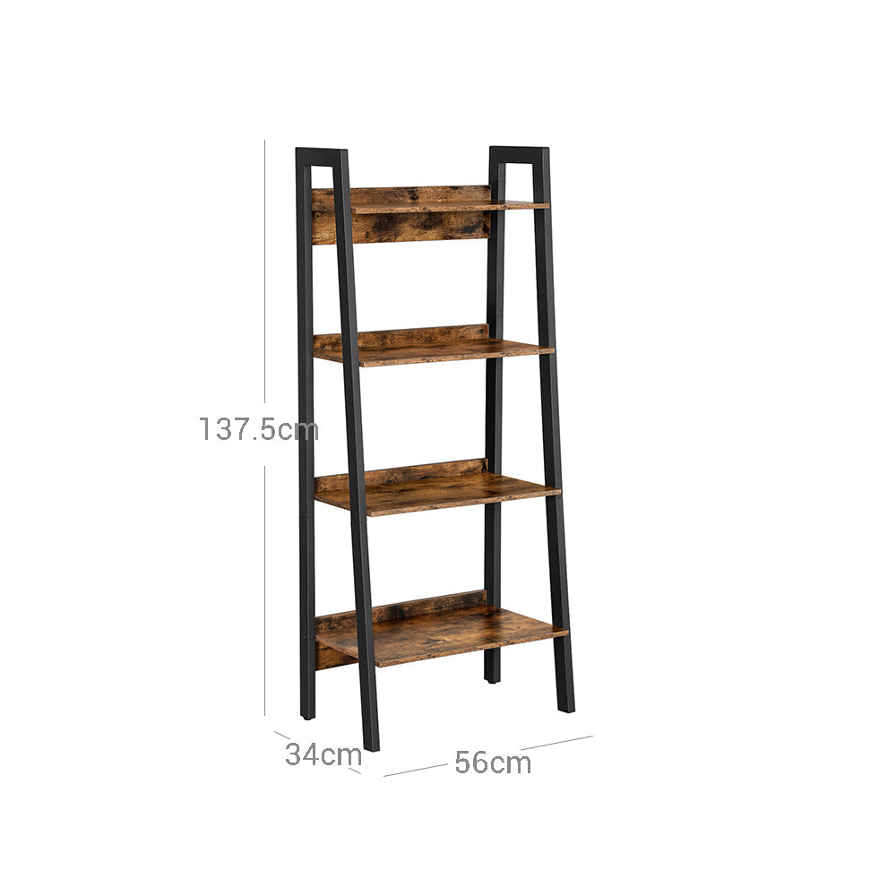4-Tier Ladder Shelf – Metal – Rustic Brown and Black – Industrial Design, Freestanding Storage Solution