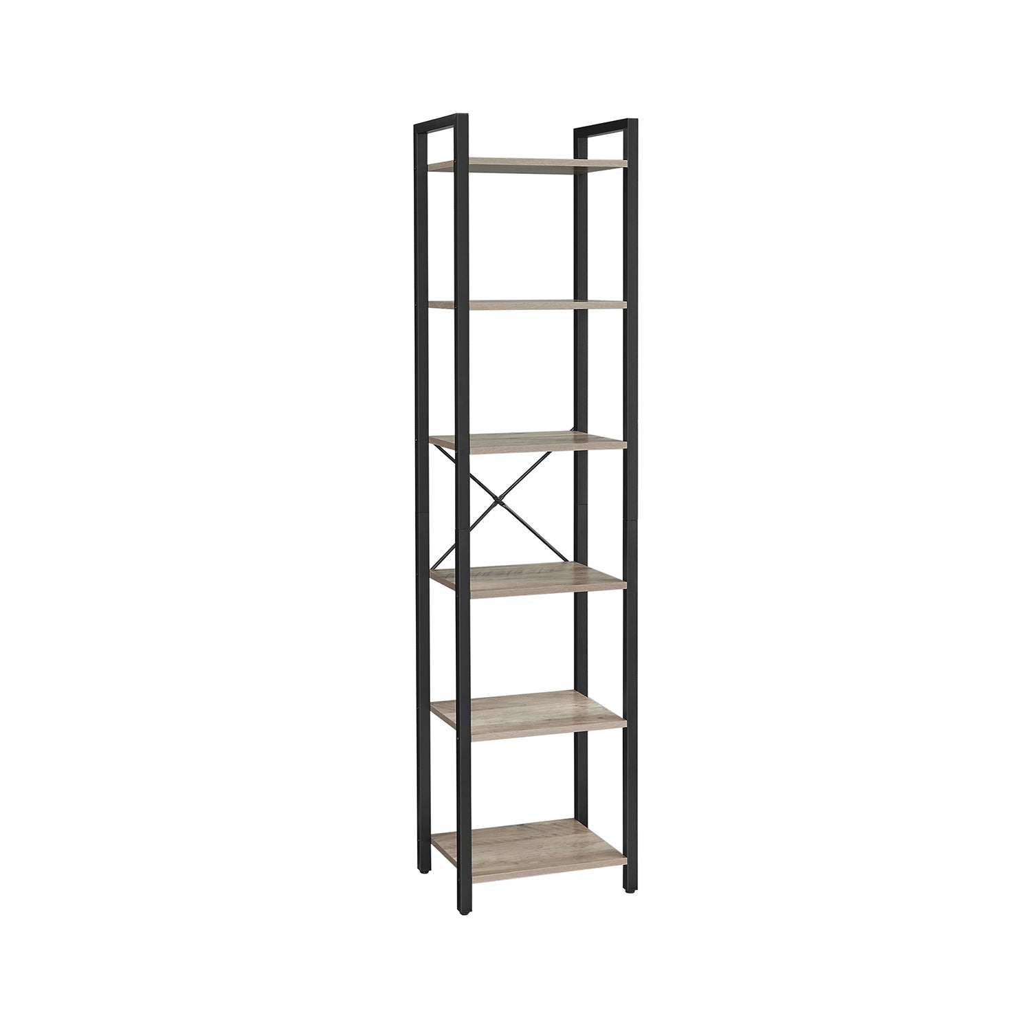 6-Tier Bookshelf – Wood and Metal – Rustic Brown and Black – Industrial Open Storage Design