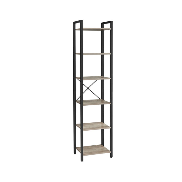6-Tier Bookshelf – Wood and Metal – Rustic Brown and Black – Industrial Open Storage Design