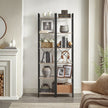 6-Tier Bookshelf – Wood and Metal – Rustic Brown and Black – Industrial Open Storage Design