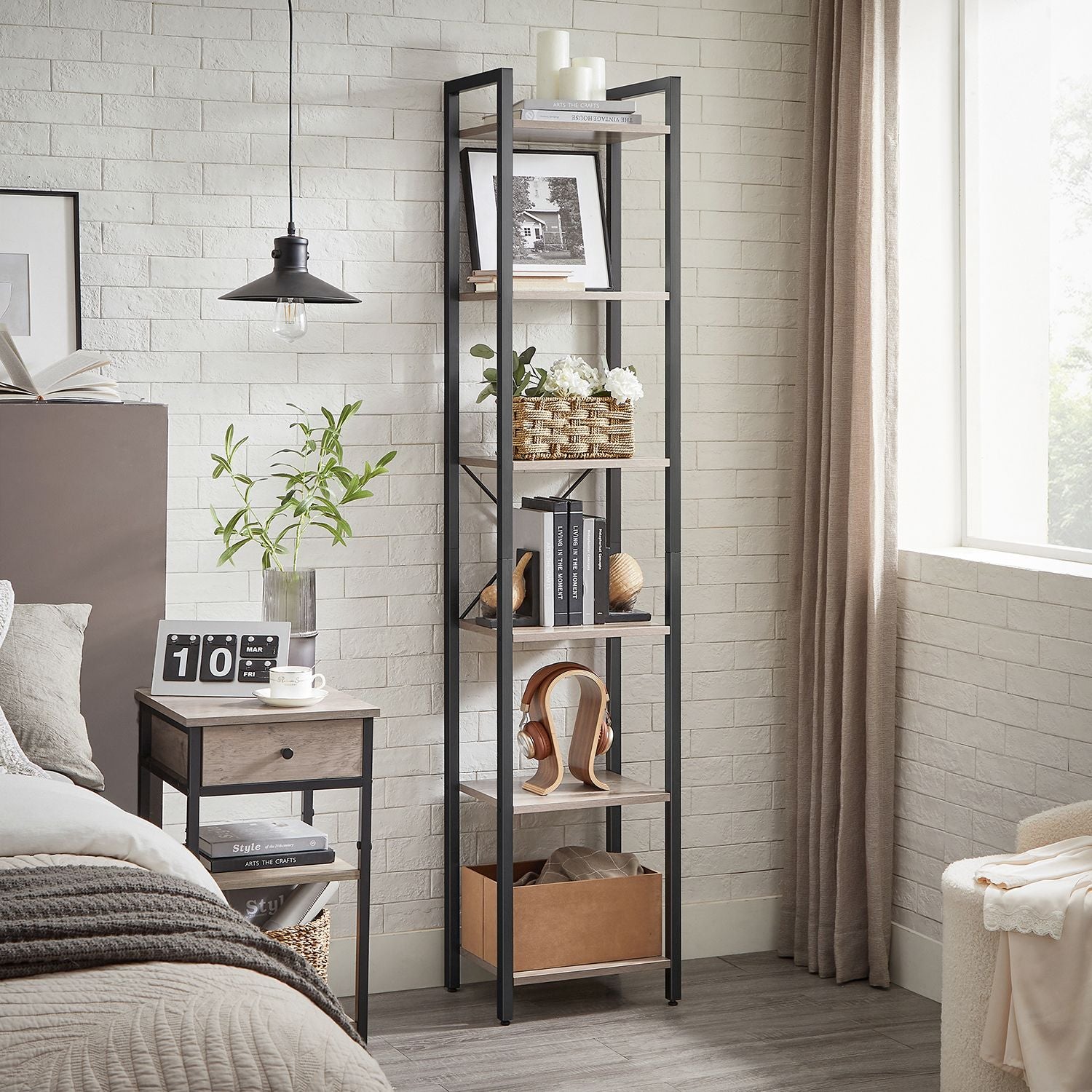 6-Tier Bookshelf – Wood and Metal – Rustic Brown and Black – Industrial Open Storage Design