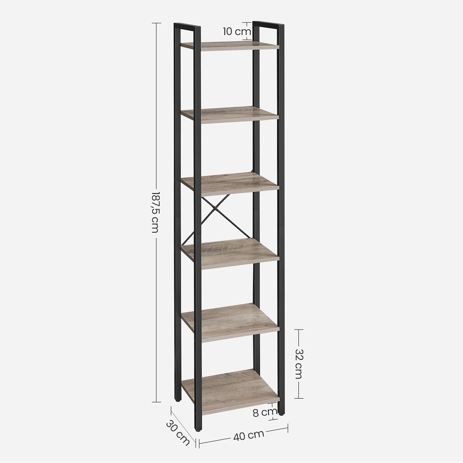 6-Tier Bookshelf – Wood and Metal – Rustic Brown and Black – Industrial Open Storage Design