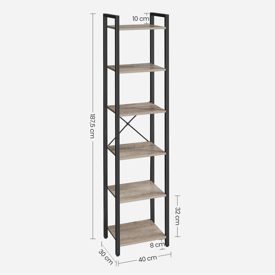 6-Tier Bookshelf – Wood and Metal – Rustic Brown and Black – Industrial Open Storage Design