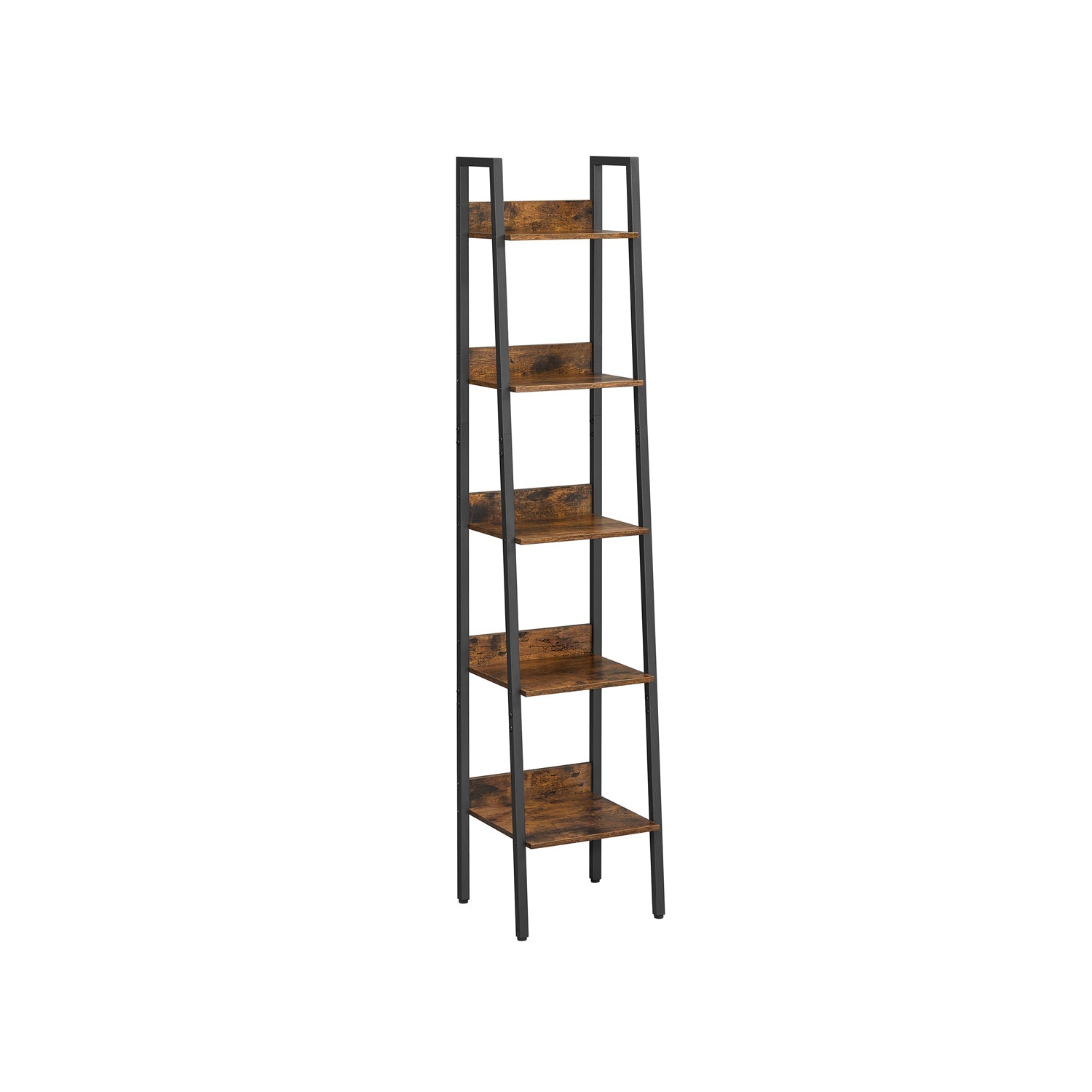 5-Tier Narrow Storage Shelf – Steel Frame – Rustic Brown and Black – Freestanding Industrial Design