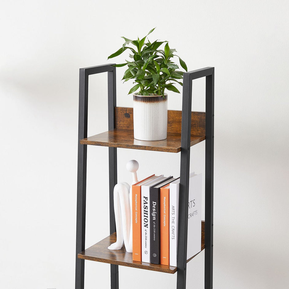5-Tier Narrow Storage Shelf – Steel Frame – Rustic Brown and Black – Freestanding Industrial Design
