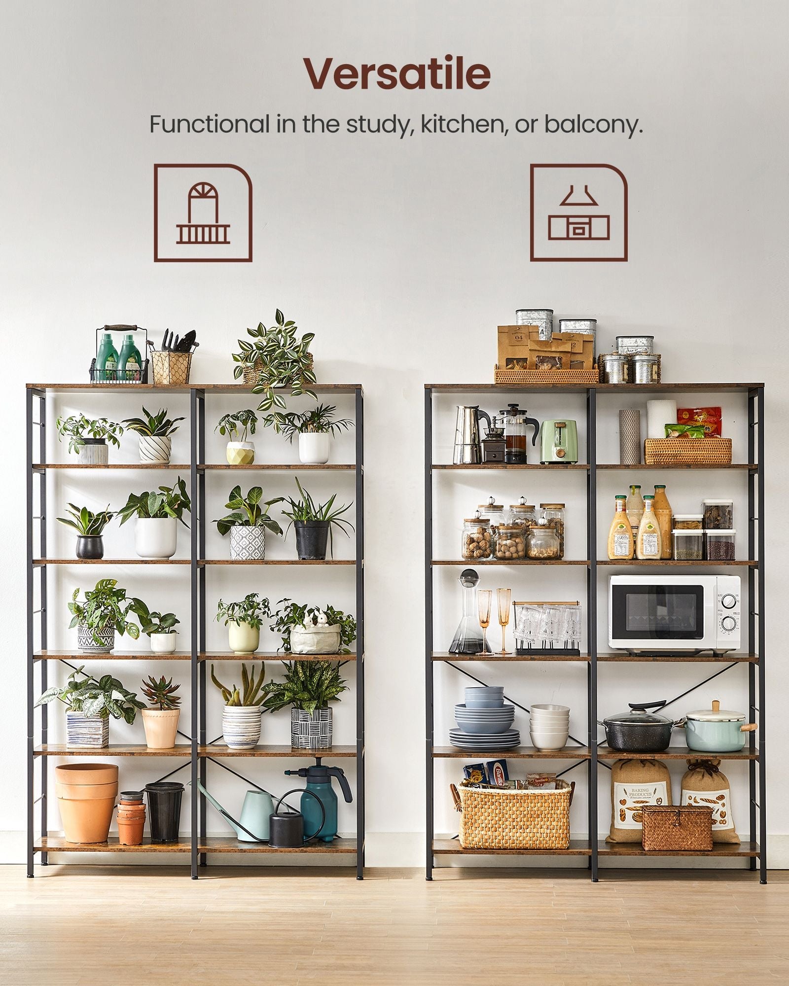 6-Tier Bookshelf – Engineered Wood – Rustic Brown and Black – Industrial Style Room Divider