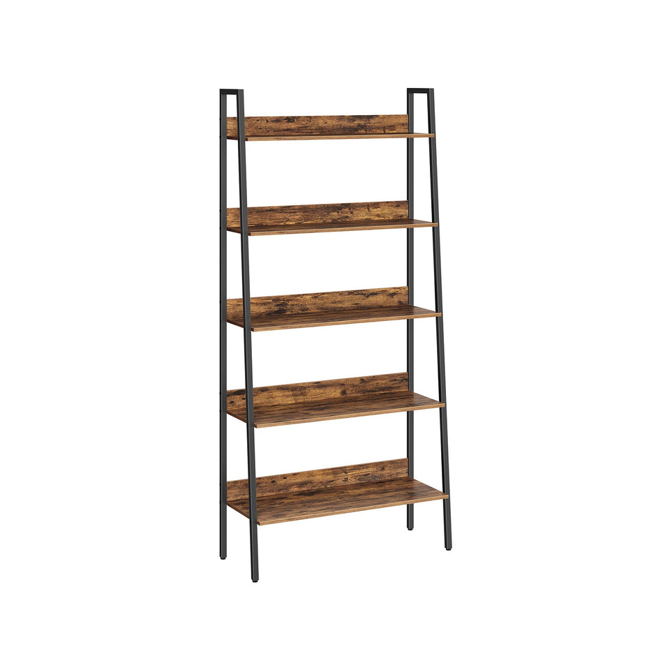 5-Tier Ladder Shelf – Metal – Rustic Brown and Ink Black – Freestanding Industrial Design
