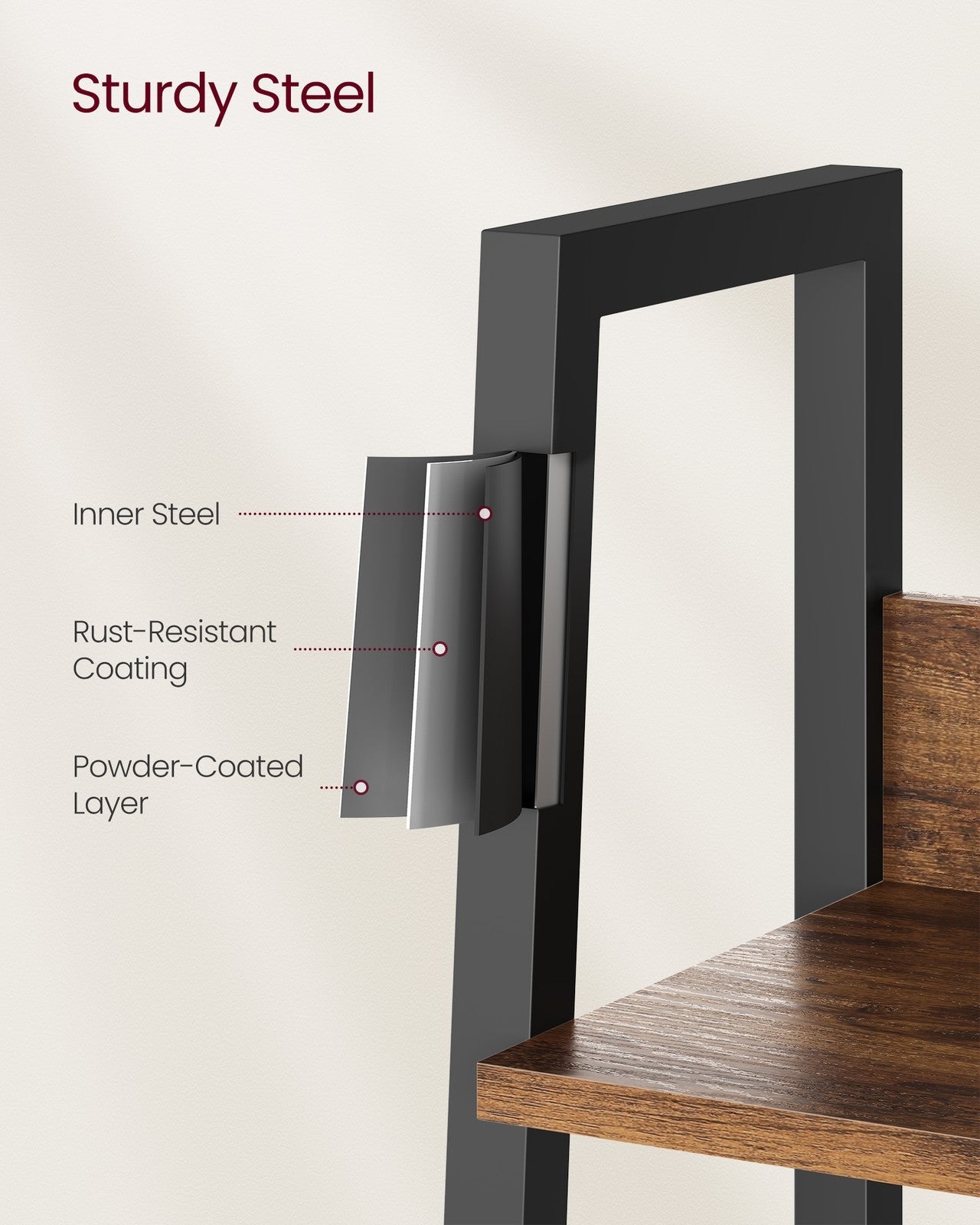 5-Tier Ladder Shelf – Metal – Rustic Brown and Ink Black – Freestanding Industrial Design