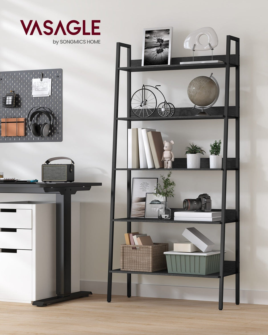 5-Tier Ladder Shelf – Metal – Ebony Black and Ink Black – Freestanding Design for Home and Office