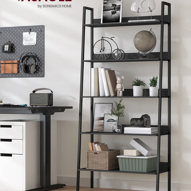 5-Tier Ladder Shelf – Metal – Ebony Black and Ink Black – Freestanding Design for Home and Office