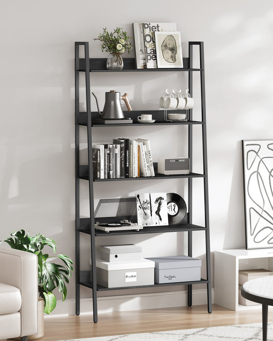 5-Tier Ladder Shelf – Metal – Ebony Black and Ink Black – Freestanding Design for Home and Office
