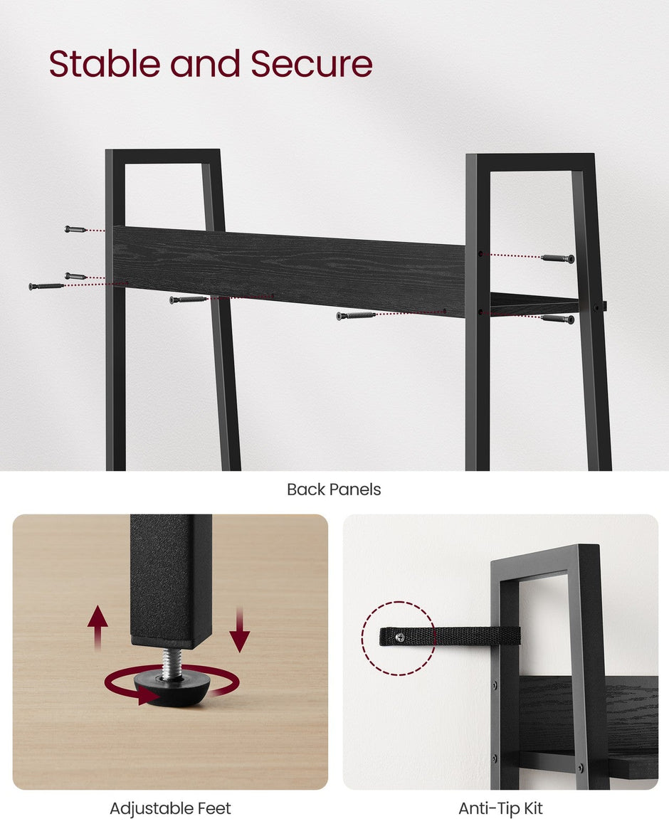 5-Tier Ladder Shelf – Metal – Ebony Black and Ink Black – Freestanding Design for Home and Office