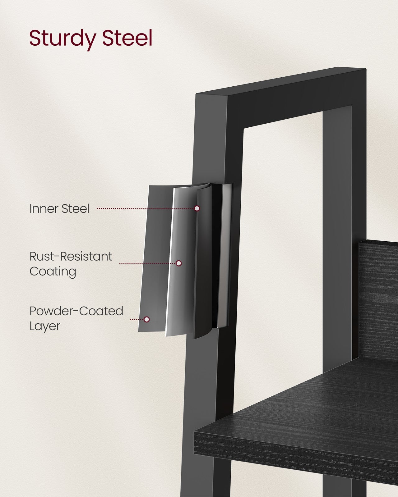 5-Tier Ladder Shelf – Metal – Ebony Black and Ink Black – Freestanding Design for Home and Office