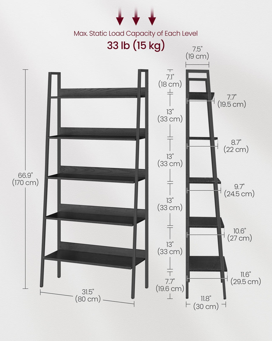 5-Tier Ladder Shelf – Metal – Ebony Black and Ink Black – Freestanding Design for Home and Office