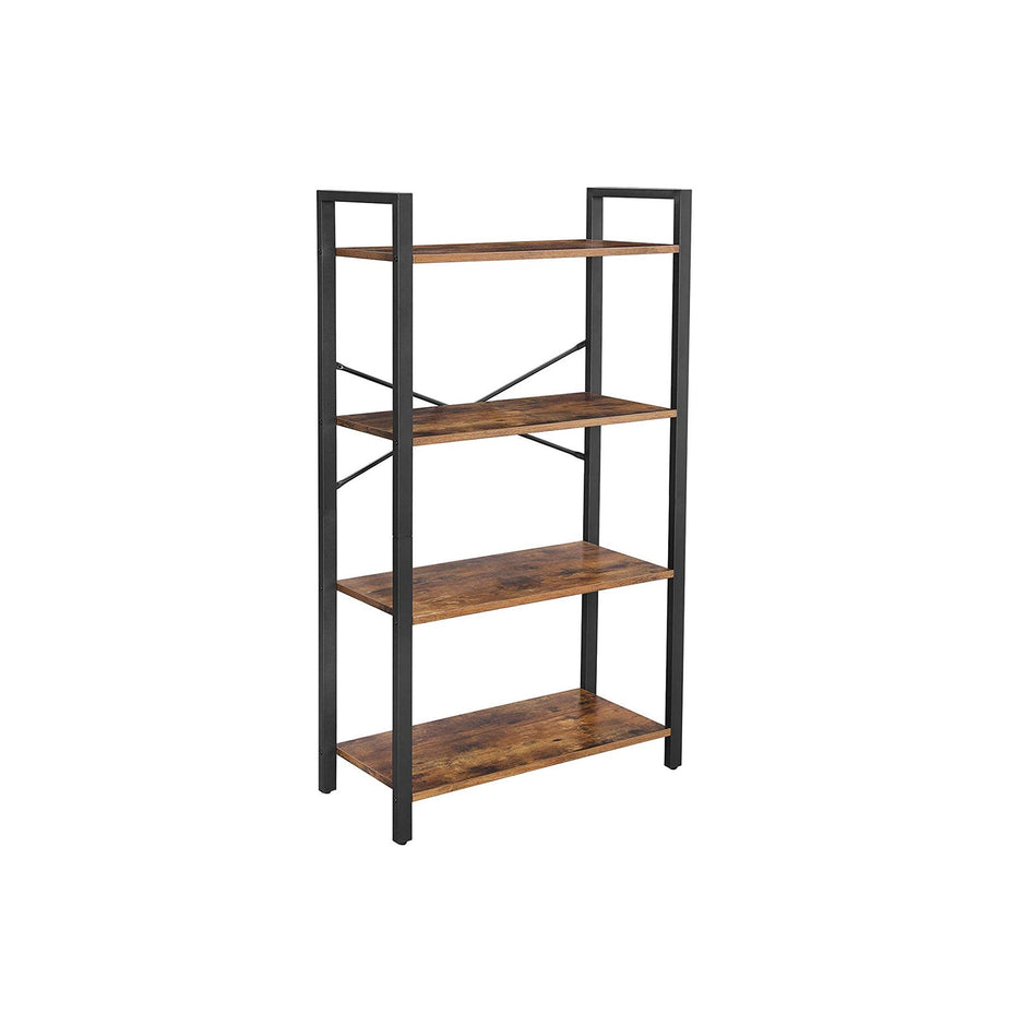 Bookcase – Iron – Rustic Brown – 4-Tier Industrial Ladder Shelf
