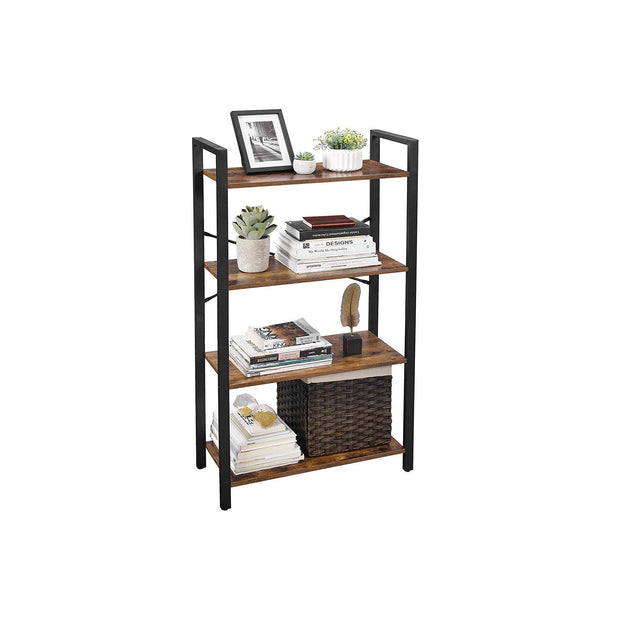 Bookcase – Iron – Rustic Brown – 4-Tier Industrial Ladder Shelf