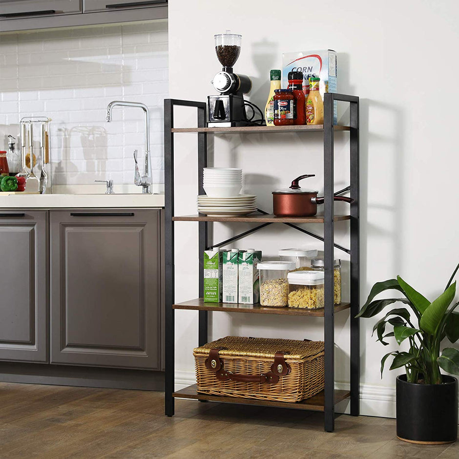 Bookcase – Iron – Rustic Brown – 4-Tier Industrial Ladder Shelf
