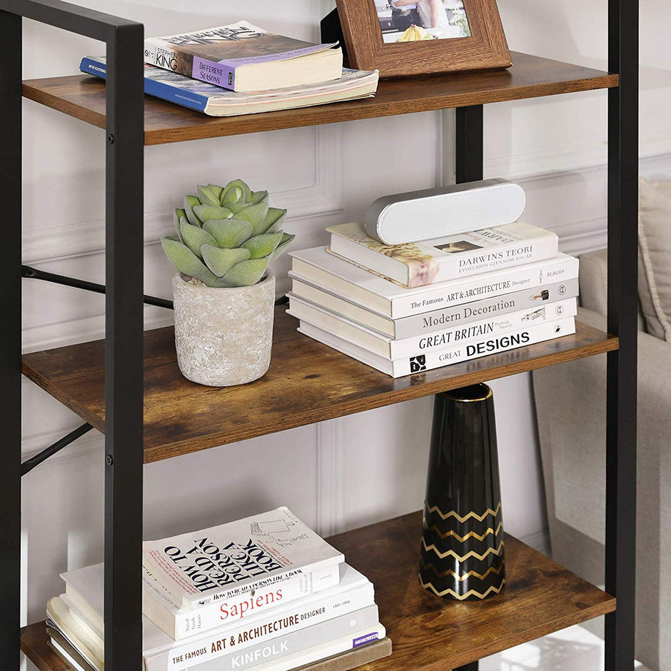 Bookcase – Iron – Rustic Brown – 4-Tier Industrial Ladder Shelf