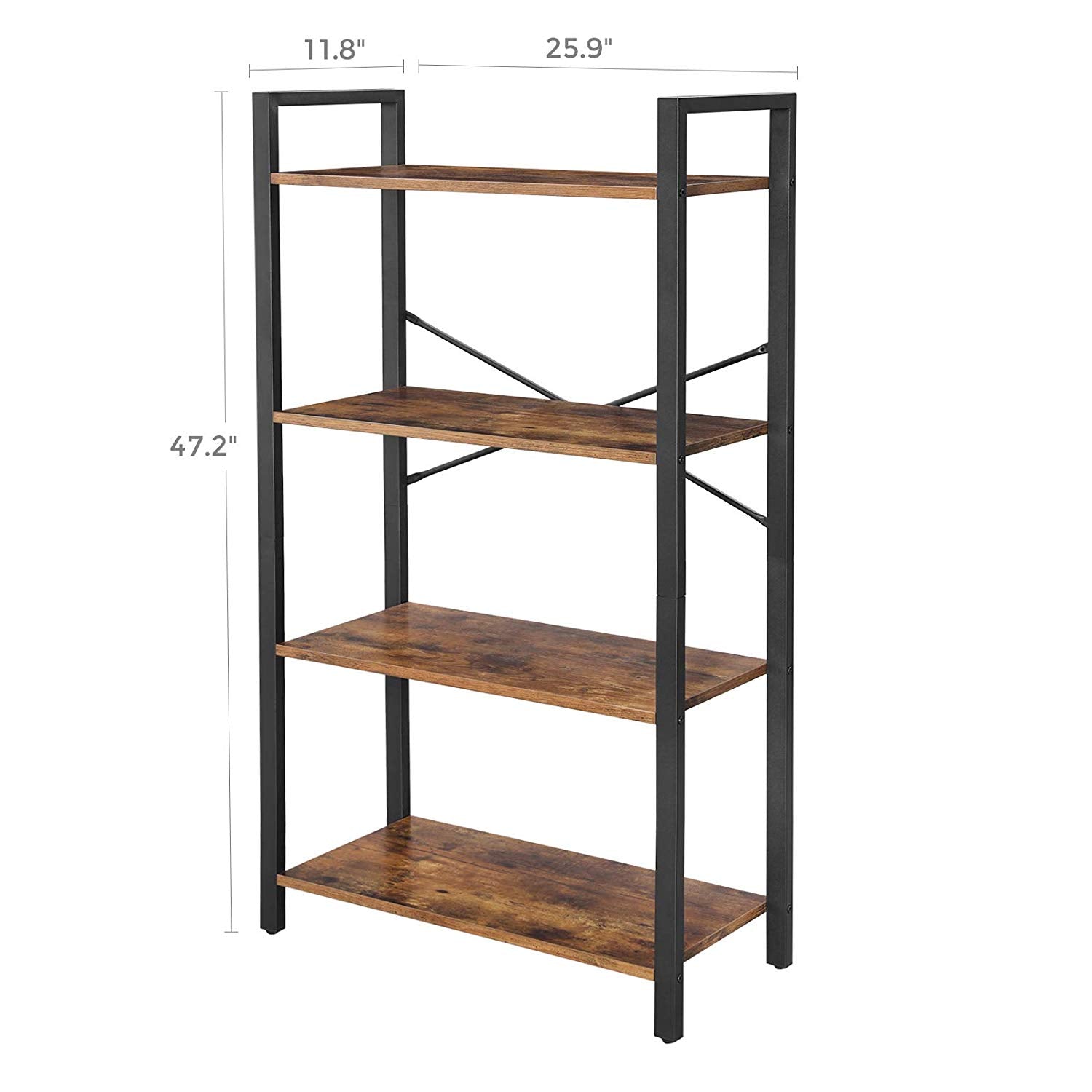 Bookcase – Iron – Rustic Brown – 4-Tier Industrial Ladder Shelf