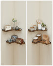 Industrial Floating Corner Shelves – Wood and Metal – Rustic Brown and Black – Space-Saving L-Shaped Design