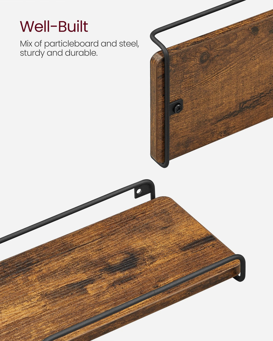Industrial Floating Corner Shelves – Wood and Metal – Rustic Brown and Black – Space-Saving L-Shaped Design