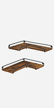 Industrial Floating Corner Shelves – Wood and Metal – Rustic Brown and Black – Space-Saving L-Shaped Design