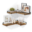 Industrial Floating Corner Shelves – Wood and Metal – Rustic Brown and Black – Space-Saving L-Shaped Design