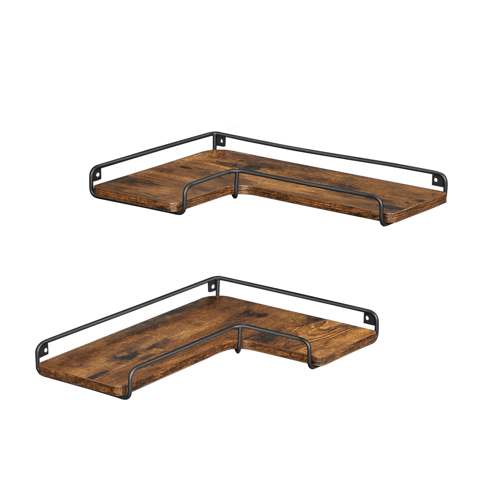 Industrial Floating Corner Shelves – Wood and Metal – Rustic Brown and Black – Space-Saving L-Shaped Design