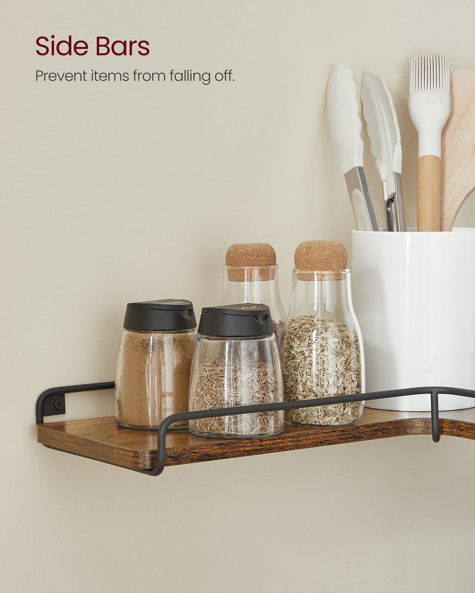 Industrial Floating Corner Shelves – Wood and Metal – Rustic Brown and Black – Space-Saving L-Shaped Design
