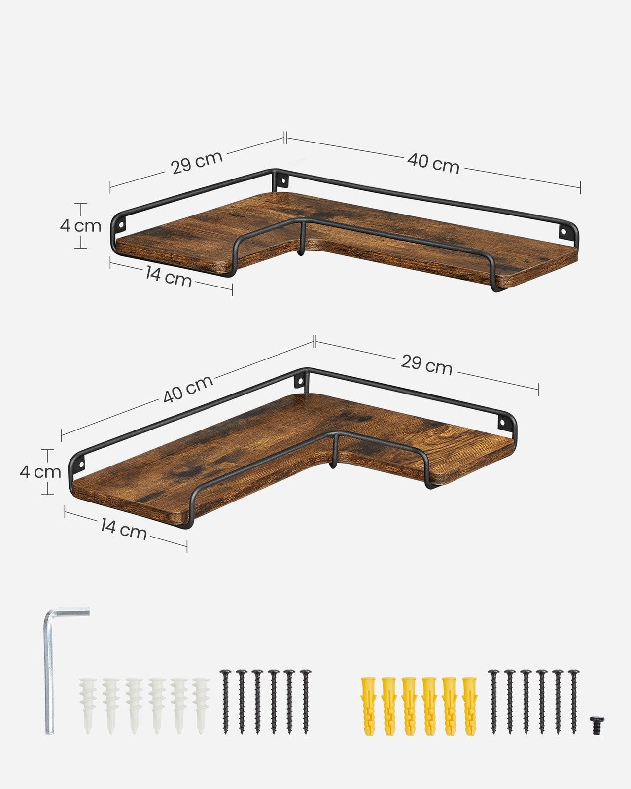 Industrial Floating Corner Shelves – Wood and Metal – Rustic Brown and Black – Space-Saving L-Shaped Design