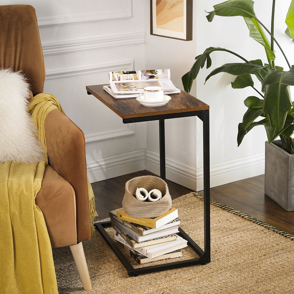 Side Table – Wood and Metal – Rustic Brown and Black – Simple Structure, Stable Design