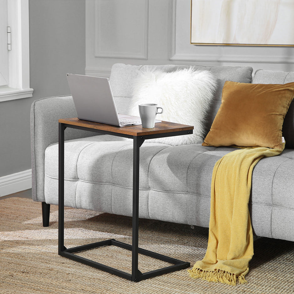 Side Table – Wood and Metal – Rustic Brown and Black – Simple Structure, Stable Design