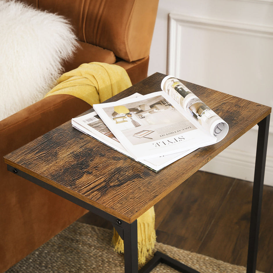Side Table – Wood and Metal – Rustic Brown and Black – Simple Structure, Stable Design