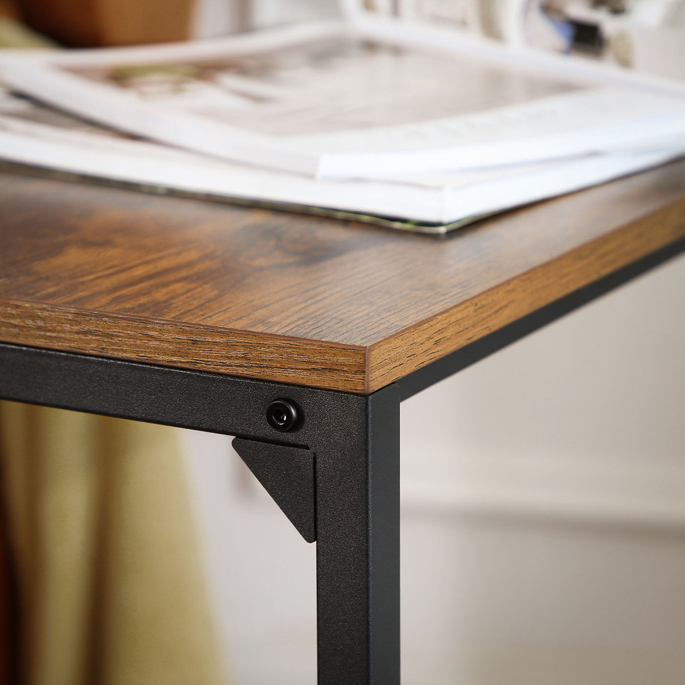 Side Table – Wood and Metal – Rustic Brown and Black – Simple Structure, Stable Design