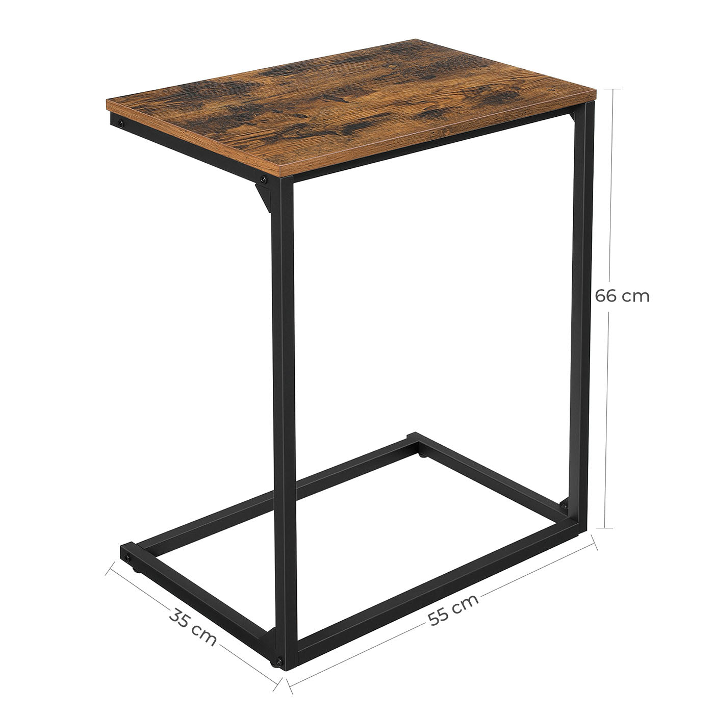 Side Table – Wood and Metal – Rustic Brown and Black – Simple Structure, Stable Design