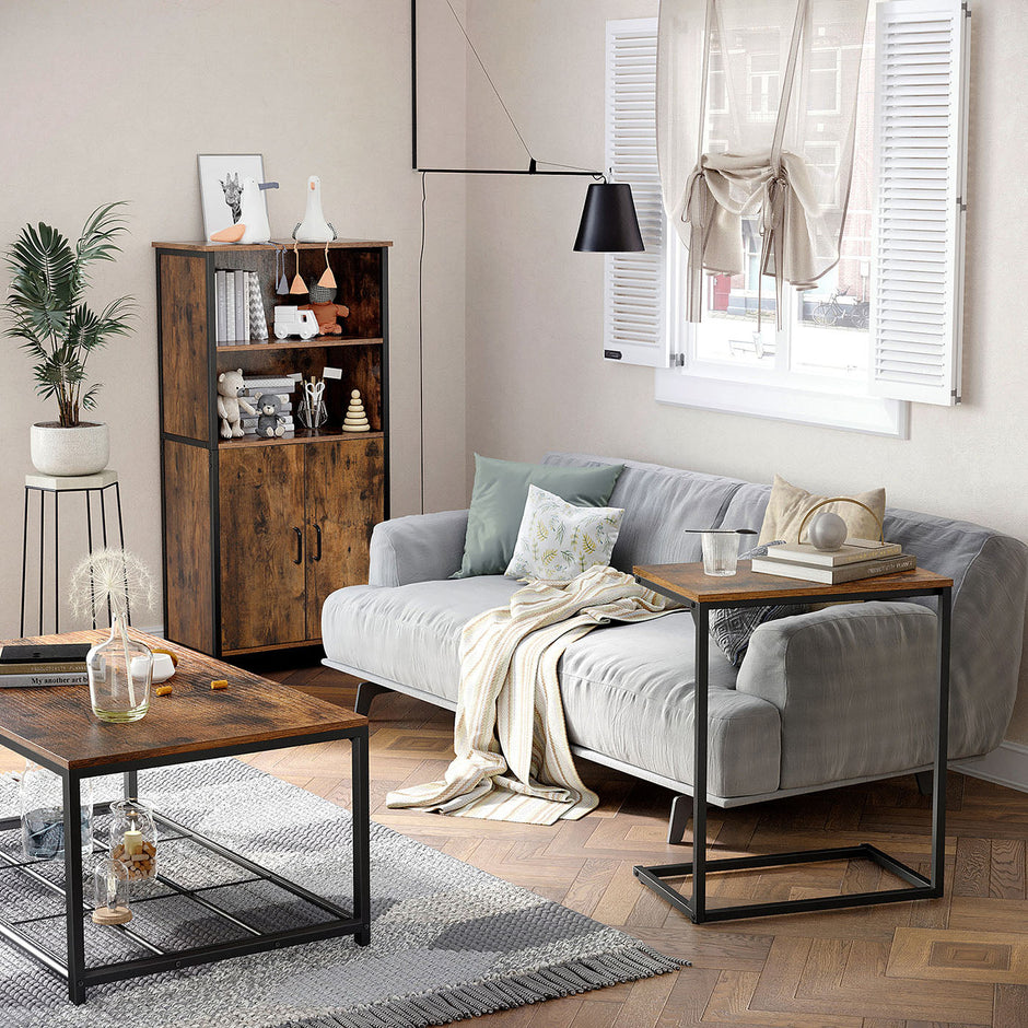 Side Table – Wood and Metal – Rustic Brown and Black – Simple Structure, Stable Design