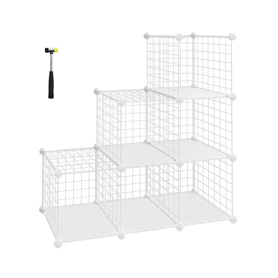 Metal Wire Storage Rack – White – Interlocking 6-Cube Design for Versatile Organization