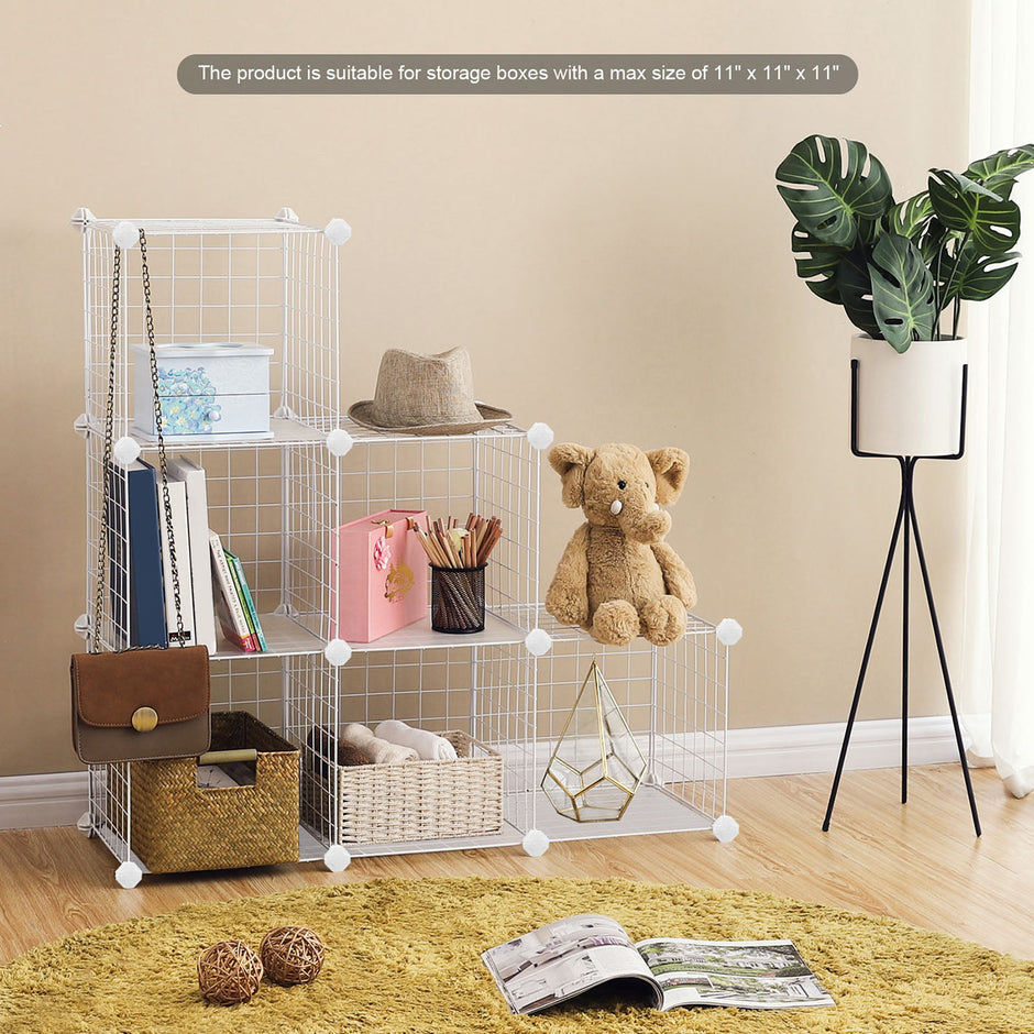 Metal Wire Storage Rack – White – Interlocking 6-Cube Design for Versatile Organization