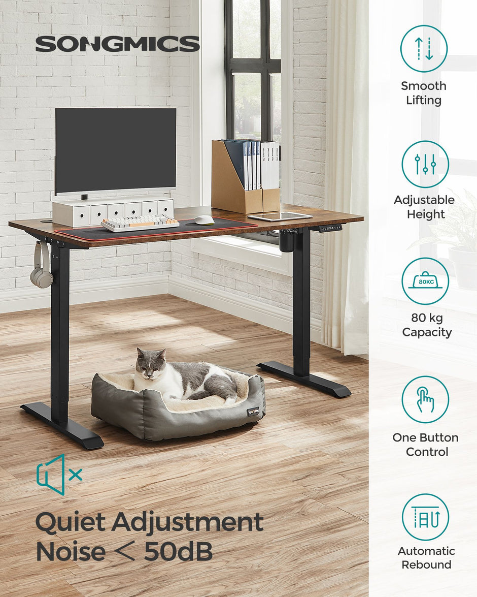 Electric Standing Desk Frame – Steel – Black – Continuous Height Adjustment with Memory Function