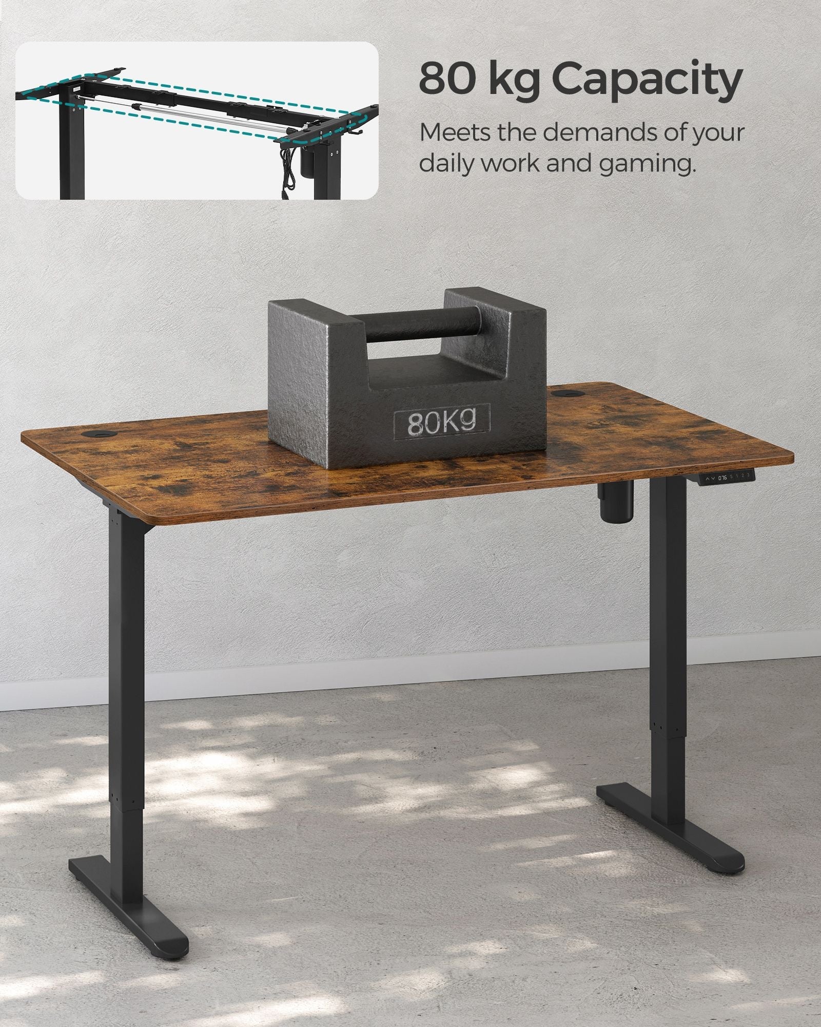 Electric Standing Desk Frame – Steel – Black – Continuous Height Adjustment with Memory Function