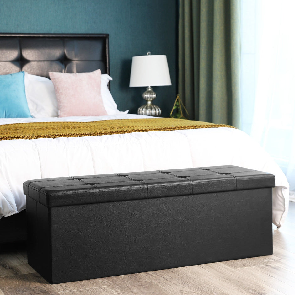 Cube Ottoman – Fabric – Ink Black – Foldable with Storage and 300kg Capacity