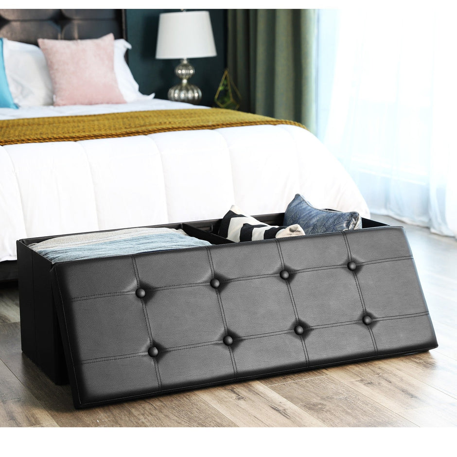 Cube Ottoman – Fabric – Ink Black – Foldable with Storage and 300kg Capacity