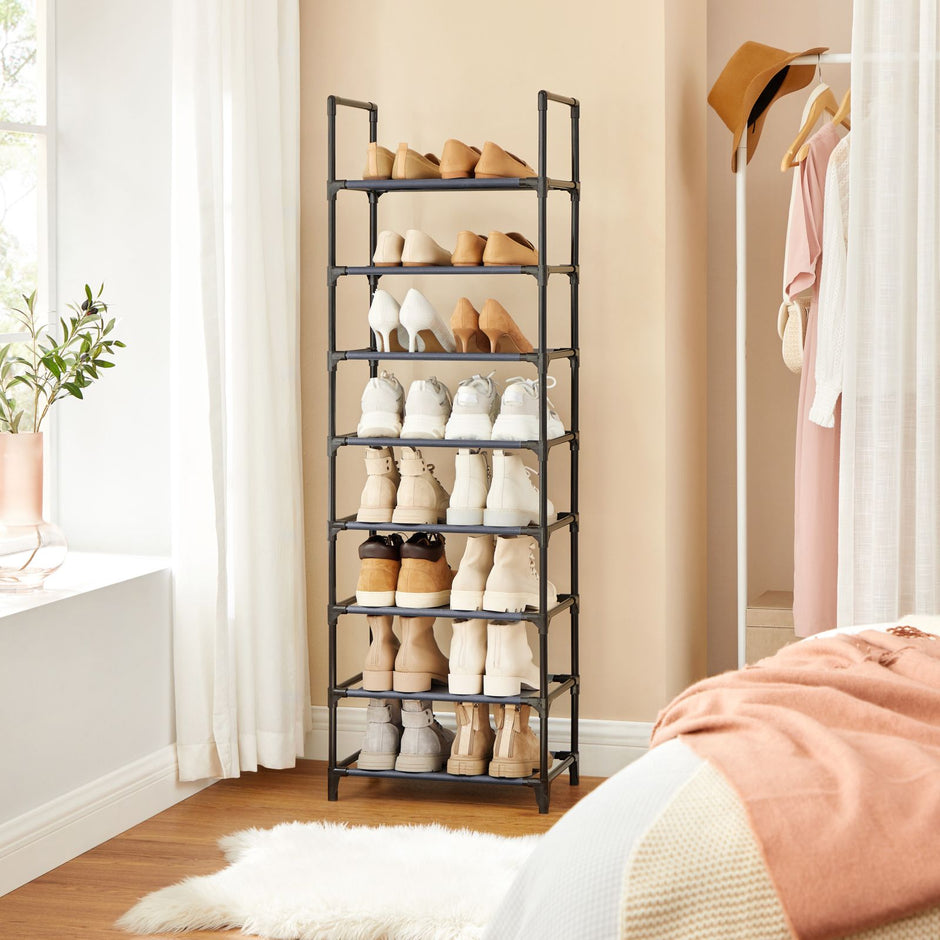 Shoe Organiser Rack – Metal & Non-Woven Fabric – Grey – 8-Tier, Holds 16-20 Pairs