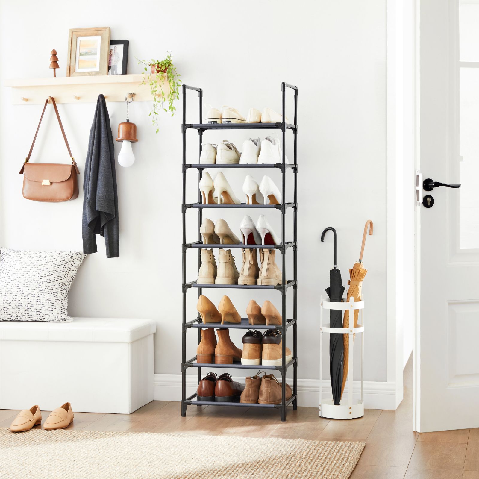 Shoe Organiser Rack – Metal & Non-Woven Fabric – Grey – 8-Tier, Holds 16-20 Pairs