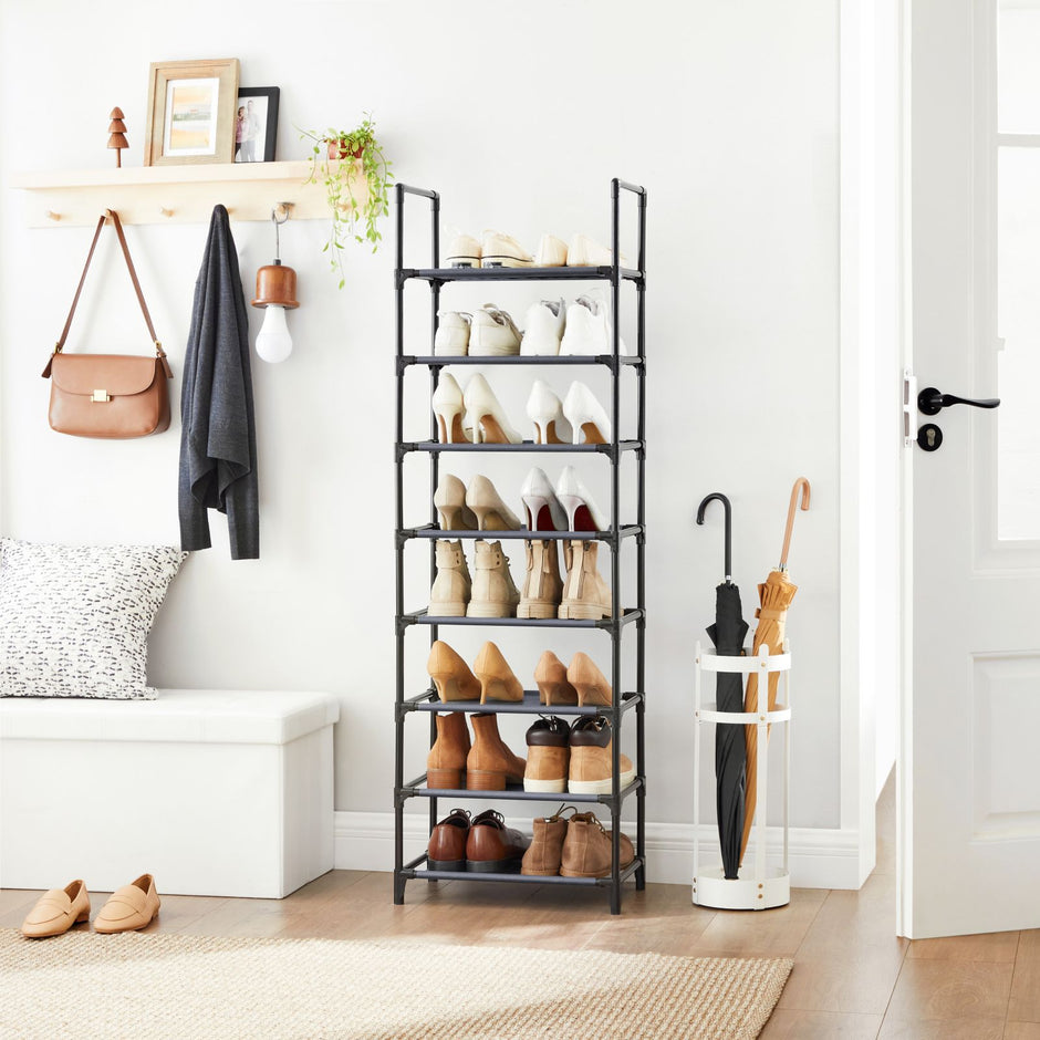 Shoe Organiser Rack – Metal & Non-Woven Fabric – Grey – 8-Tier, Holds 16-20 Pairs