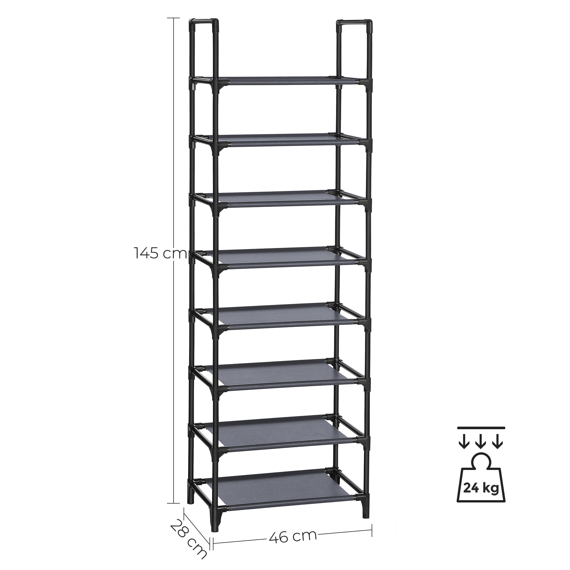Shoe Organiser Rack – Metal & Non-Woven Fabric – Grey – 8-Tier, Holds 16-20 Pairs