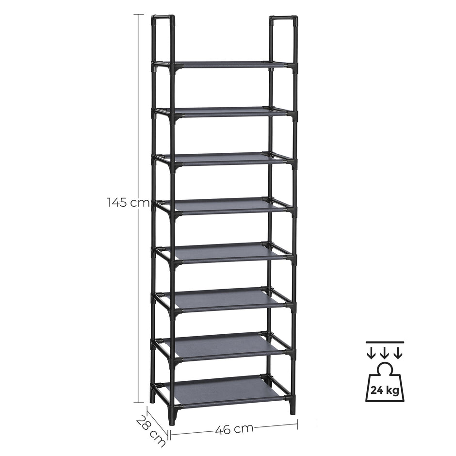 Shoe Organiser Rack – Metal & Non-Woven Fabric – Grey – 8-Tier, Holds 16-20 Pairs